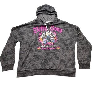 Betty Boop Motorcycle Club Graphic Hoodie Grey Acid Wash Biker Womens XXXL